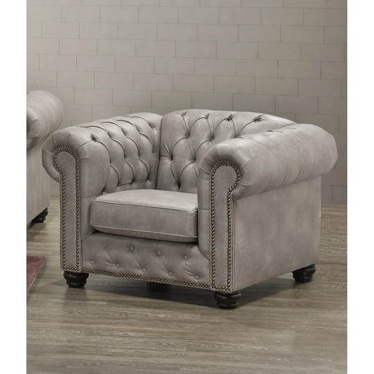 Heston Tufted Light Grey Faux Leather Chesterfield Chair