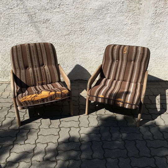 Pair 2Pcs Vintage Rare Lounge Chair Garden Wood Mid Century 80S