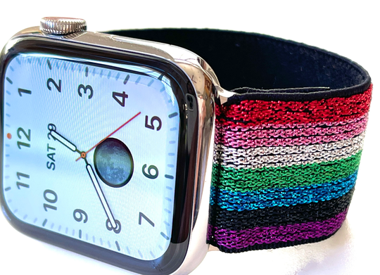 Apple Watch Band Elastic New Rainbow A Metallic Glamour Bling Rainbow Available For Fitbits & Samsung Active Watches