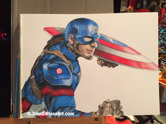 Original Drawing Of Chris Evans As Captain America in America Civil War | Not A Print