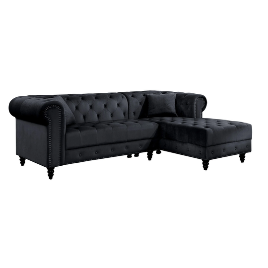 2 Piece Sectional Sofa Set with Chesterfield Design, Black