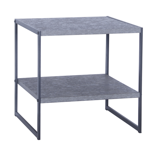 End Table, Cube Table with Storage Shelf, Metal and Faux Wood