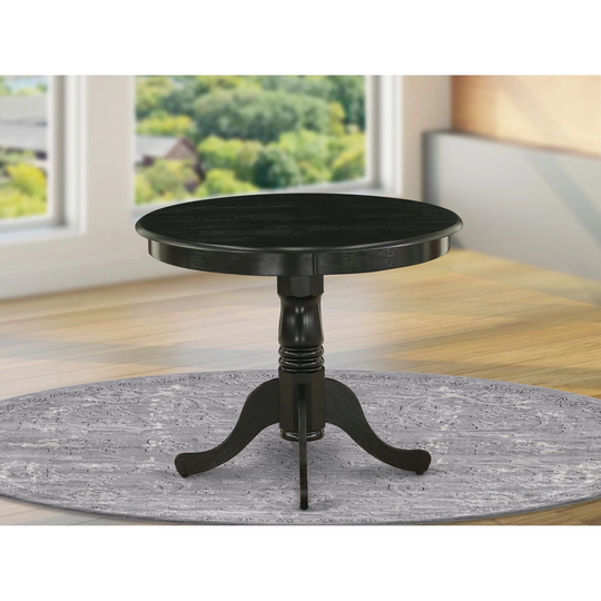 East West Furniture Rubber Wood Dining Table with Black Finish Table Top and Pedestal Legs - ANT-ABK-TP