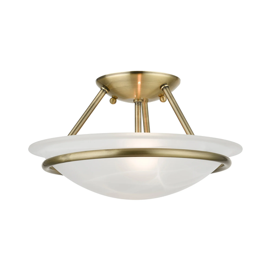 Antique Brass 2-Light Semi-Flush - 12" dia x 7" H