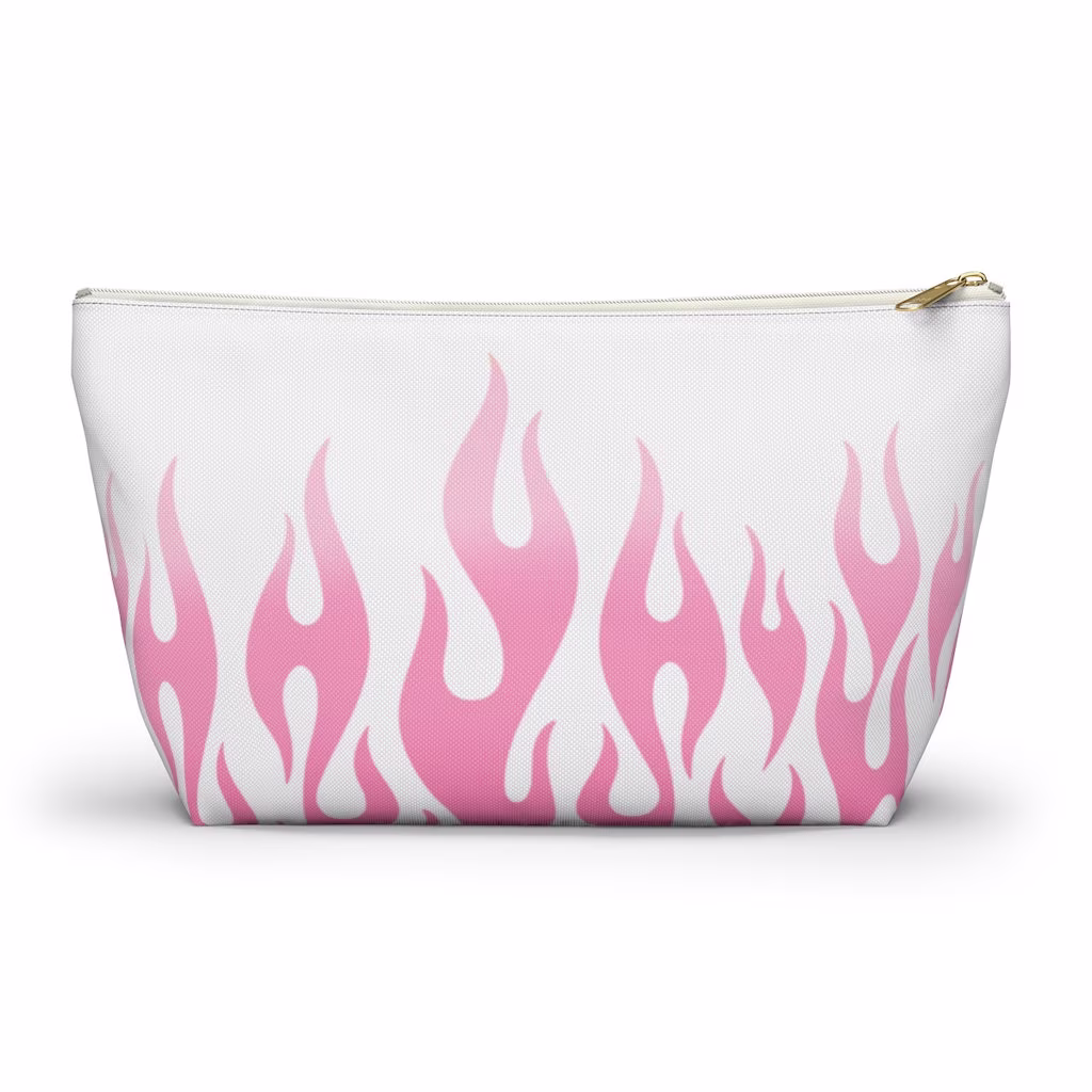 Pink Flame Pouch, Cosmetic Bag, Pencil Case