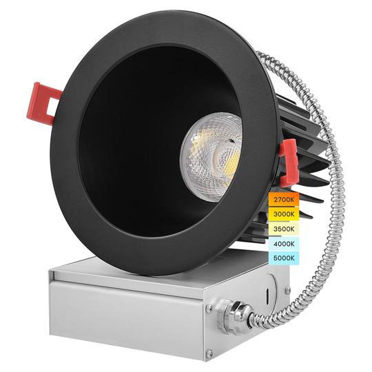 Luxrite 4 Inch LED Recessed Lighting, 18W, CRI 90, 5 Color Options 2700K-5000K, 1500 Lumens, Dimmable, Wet Rated - Black