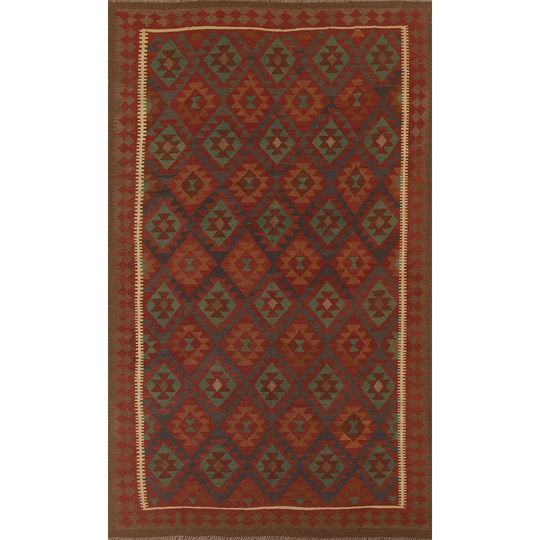 Geometric Kilim Reversible Area Rug Flat-weave Multi-Color Wool Carpet - 6'7" x 10'0"