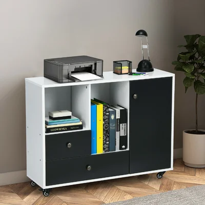 Lateral Mobile Filing Cabinet With 2 Drawers-Black