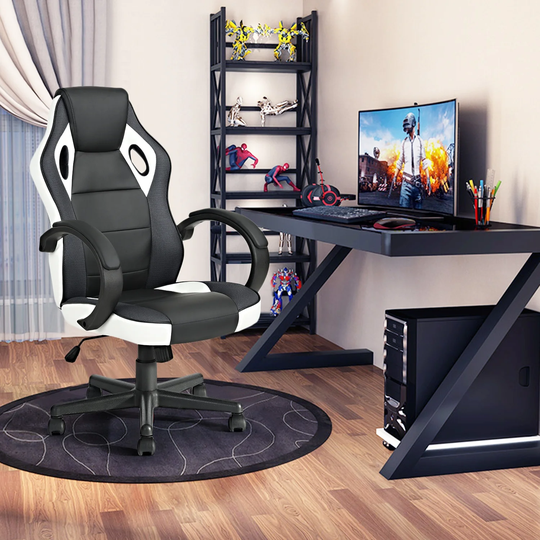Gaming Office Chair with Fabric Adjustable Swivel, Black And White
