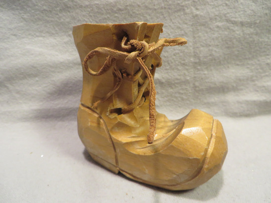 Vintage Hand Carved Wood Boot Pencil Holder As Found