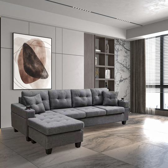 Sectional Sofa Left with Footrest, Convertible Corner Sofa with Armrest Storage