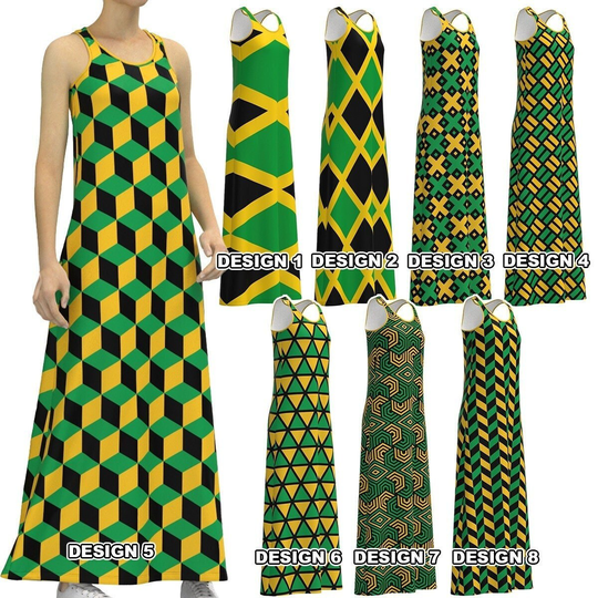Jamaica Flag Color Inspired Jamaican The Cross Black Green Gold Yellow Sleeveless Modest Long Maxi Dress