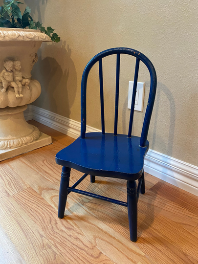 Vintage Primitive Blue Child's Chair, Spindle Back Chair