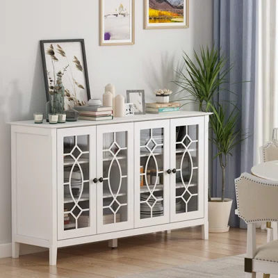 4 Tempered Glass Doors Sideboard With Adjustable Shelves