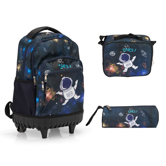 20-Inch 3PCS Kids Rolling Luggage Set, Trolley Backpack with Lunch Bag and Pencil Case,Suitcase with Astronaut Pattern