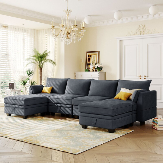 Modern U-Shape Modular Sectional Sofa, Convertible Sofa Bed with Reversible Chaise for Living Room, Storage Seat