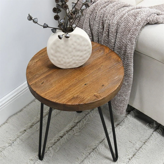 Rustic Old Pine Wood Round End Table Nightstand Sofa 20.5" - 54 x 84