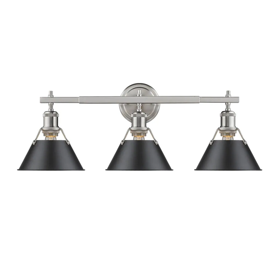 Golden Lighting Orwell PW 3-light Pewter Bath Vanity with Black Shade