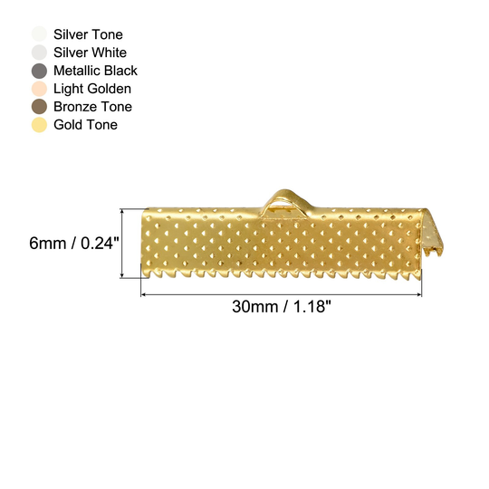 180Pcs Ribbon Crimp Clamp Ends, 30mm Bookmark Pinch Clasps, 6 Assorted Colors - 6 Assorted Colors