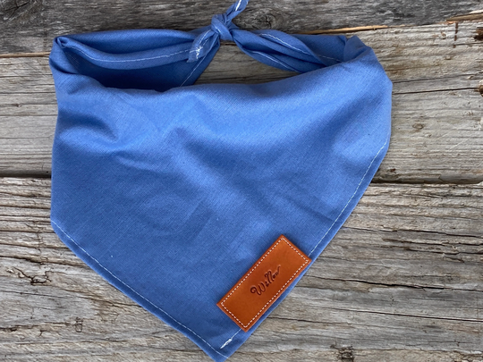 Dog Bandanas, Denim Blue Bandana Traditional Tie Personalized Leather Name Tag Over Collar, Pet Accessories