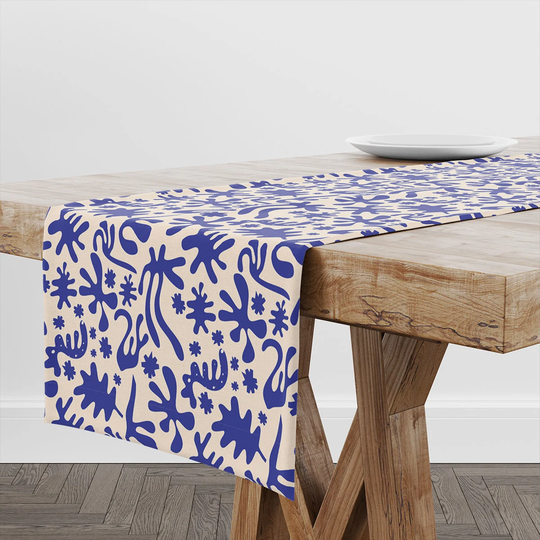 Table Runner Blue Abstract Shapes | Unique Design Decor High Quality Textile & Print Made in Eu