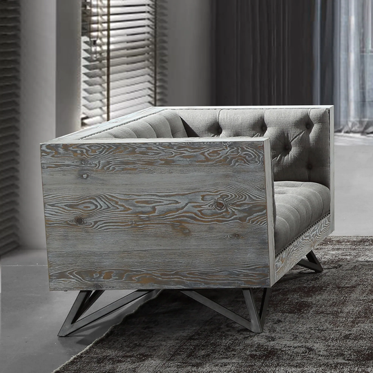 Armen Living Regis Chair in Grey Fabric with Black Metal Finish Legs