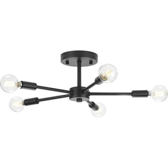 Delayne Collection Five-Light Mid-Century Modern Matte Black Semi-Flush Mount Light - 16 in x 16 in x 5.5 in