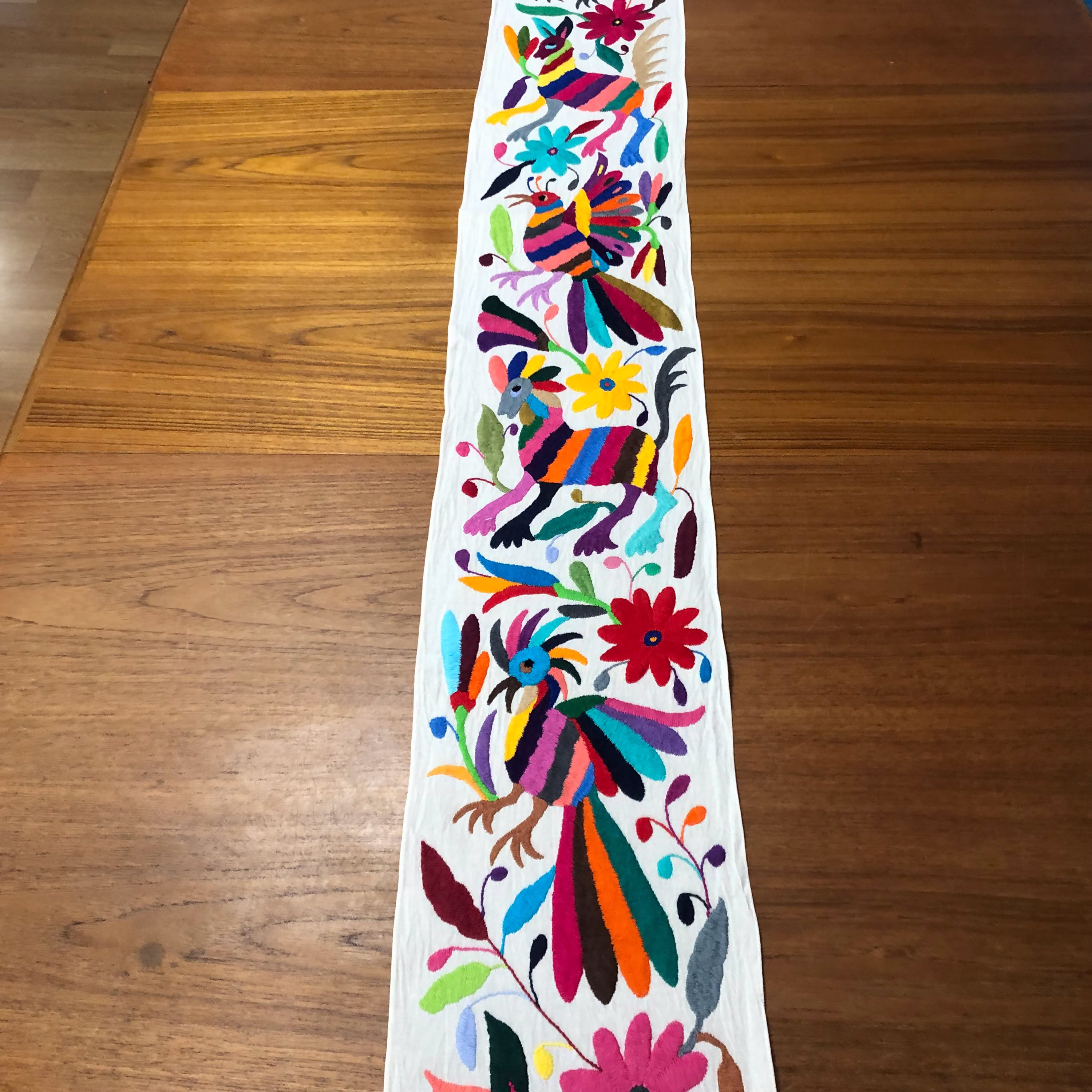 Otomi Hand Embroidered Table Runner/Bed Scarf - Multicolor | 74" X 8"