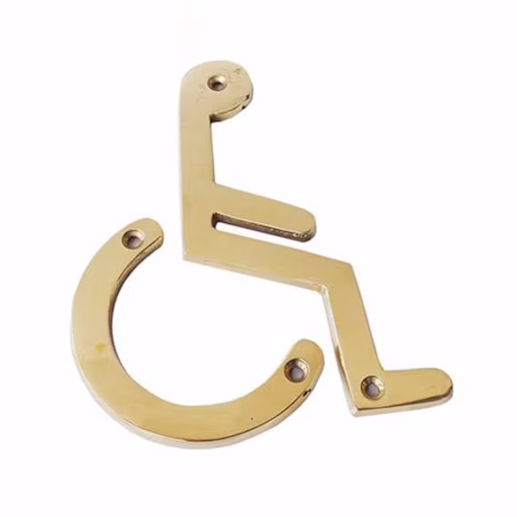 Wheel Chair Symbol Solid Brass Sign Gold Finish Bathroom Office Door Wall Decor