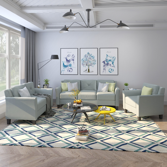 Modern Button Tufted 3Pcs Living Room Sofa Set, 3-Seat Sofa, Loveseat and Single Sofa with High-grade Mixed Wood Frame