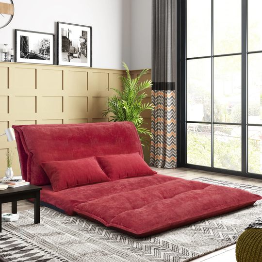 Lazy Sofa Adjustable Folding Bed Sofa Video Gaming Sofa with Two Pillows Red 3 in 1 Versatile Performance Red