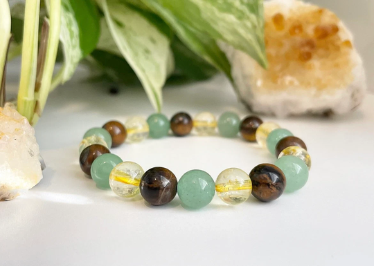 Prosperity & Abundance Bracelet, Money Wealth Crystals, Tigers Eye, Citrine, Green Aventurine