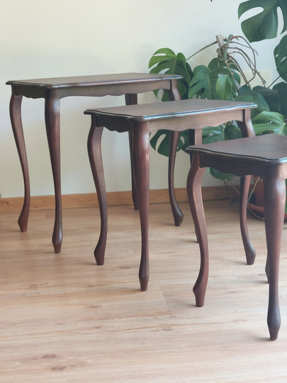 Antique Coffe Table Set/Set Of 3 Stackable Side Tables/Baroque Style Style/Mcm Furniture/Stilles/Yugoslavia/Restored/'70