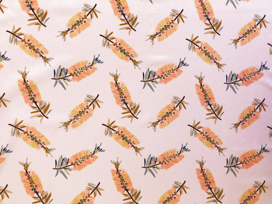 Australian Native Callistemon Blooming Pink Floral Quilting Cotton Fabric By 1/4, 1/2 Yard Or Fat Quarter