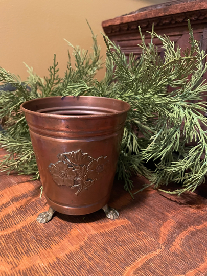 Vintage Copper & Brass Planter - French Country Succulent Pot Pencil Cup Lion's Paw Feet