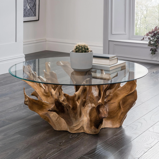 Teak Root Coffee Table - Modern Round