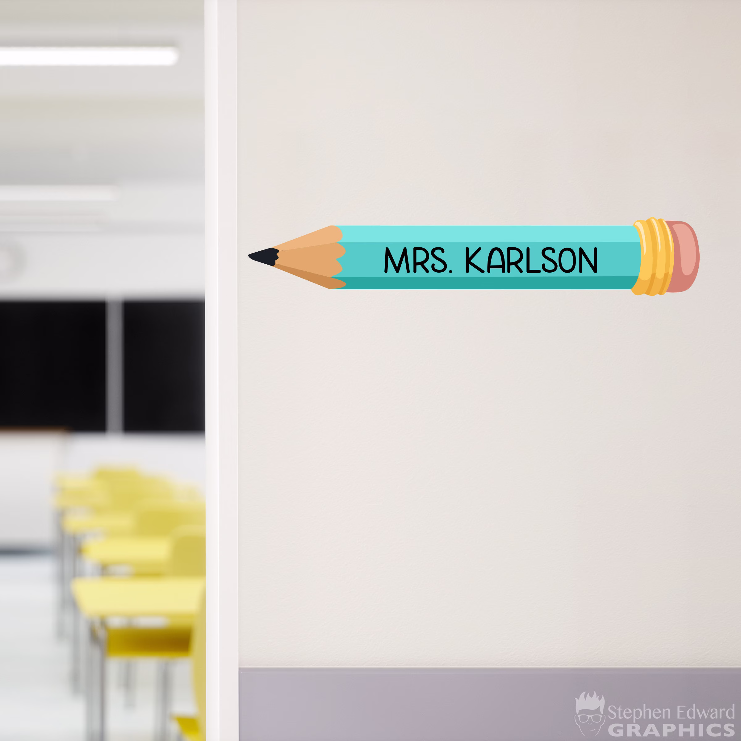 Pencil Wall Decal | Teacher Name Classroom Door Decor School Art