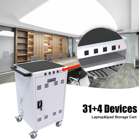 Mobile Charging Cart and Cabinet for Tablets Laptops 31+4-Device With Extra 4 bits power strip--white