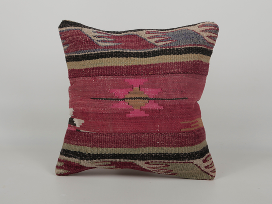 Pillow Sham in Bosporus Antique, Chair Kilim Cover, Handmade Rug Cushion 16 X Square Natural Wool, Cotton Back + Zip