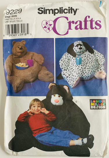 Child Size Bean Bag Chairs Pattern 3 Styles Bear Dog Cat Simplicity 9229 Uncut