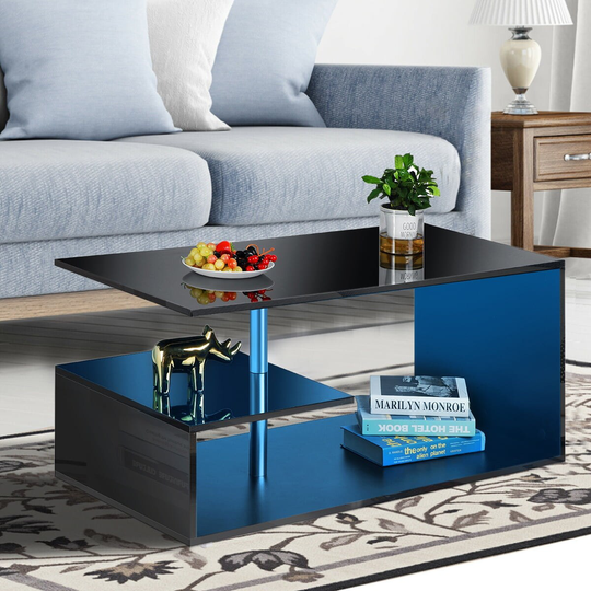 Coffee Table with Storage & Display Shelves, LED Coffee Table Center Table for Living Room