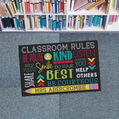 Classroom Rules Personalized Doormat On Durable 1/4" Thick Indoor Outdoor Low Profile Mat With Non Slip Rubber Backing