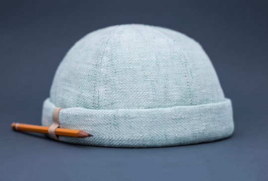 Limited Edition Handmade Docker Hat. Unisex Cap Made Of 100% Herringbone/Chevron Linen Vintage Beanie With Pencil Holder. Skull