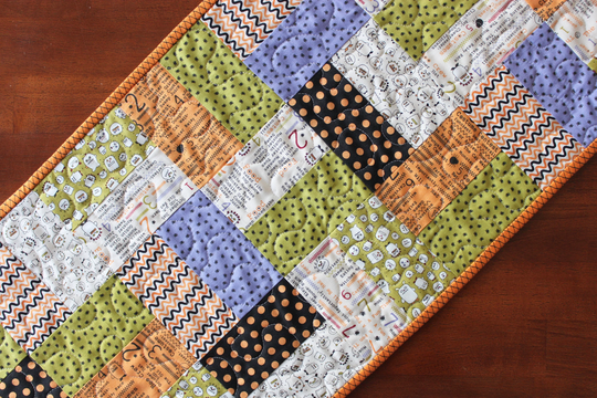 Halloween Table Runner, Quilted Spider The Boo Crew, Decoration, Black Orange Green