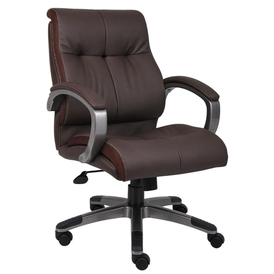 Boss Brown Leather Double Plush Mid-back Ergonomic Chair