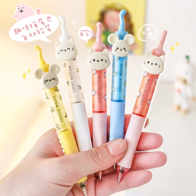 2 Pcs/Lot M&g Cute Kawaii Cat & Mouse Cartoon Mechanical Pencil || Press For Student Office - 0.5mm Writing Point