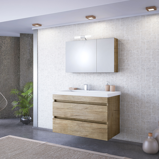 Elena 32" Natural Wood Floating Vanity Set with Medicine Cabinet