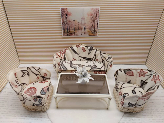 Lundby Original Living Room Set/Sofa With Tiny Accessories Inclusive