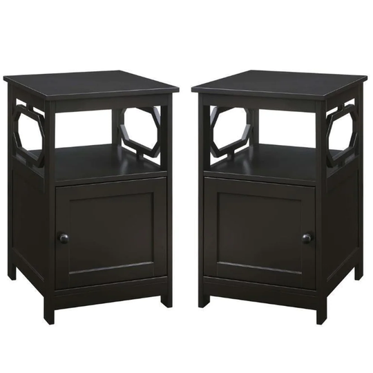 End Table with Cabinet in Espresso Wood Finish - Set of 2 - 54 x 84