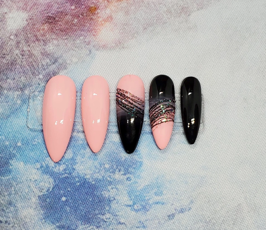 Pink & Black Ombre Press On Nails